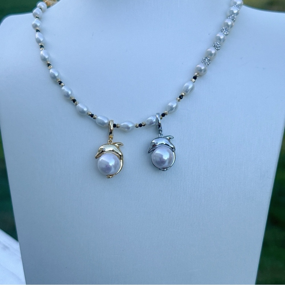 P61 Handmade Edison Freshwater Pearl Detachable Dolphin Pendants Gift for Her